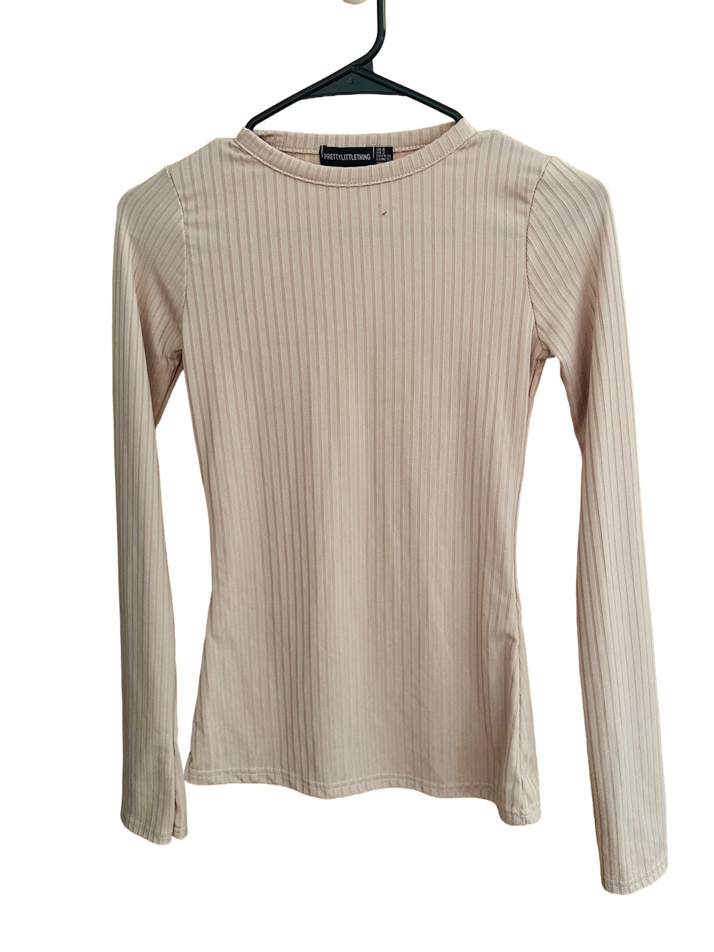 PrettyLittleThing Beige Ribbed Long Sleeve Top